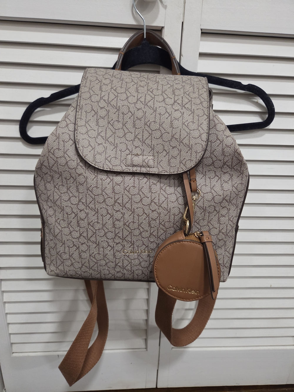 Calvin Klein Beige Monogram Backpack with Tan Accents